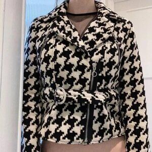 y2k era Express wool black and white houndstooth plaid mod jacket